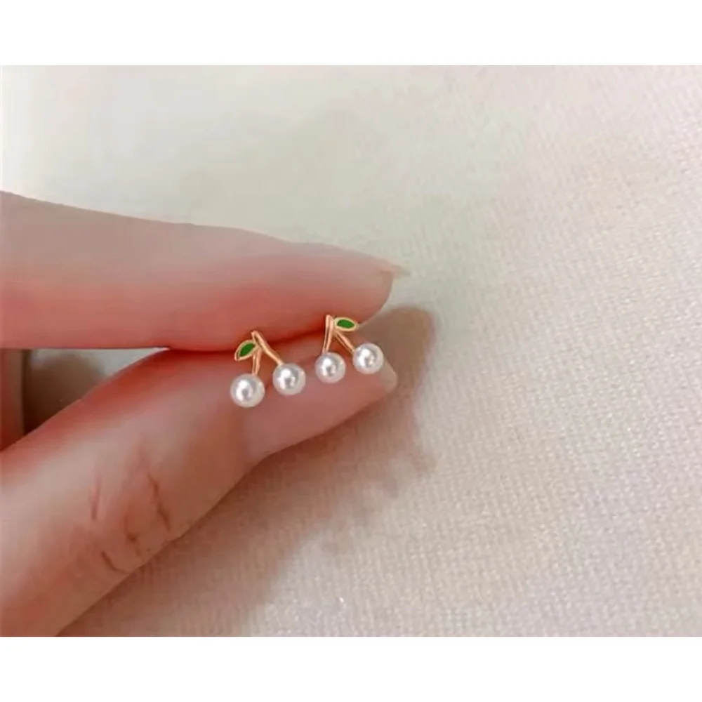 NEW Women's‎ Earrings Gold Plated S925 Dainty Cherries Studs Size 0.7 x 0.3 cm